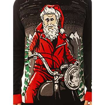 Ugly Christmas Party Sweater Unisex Rebel Without a Claus Santa on Motorcycle-XL Rebel Black