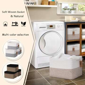 COMFY-HOMI Cotton Rope Woven Basket with Handles for Shelves,Toys,Book, Cloth Storage Baskets for Organizing-13.5" x 11" x 9.5" Toy Decorative Organizer for Living Room, Bathroom （White/Brown）