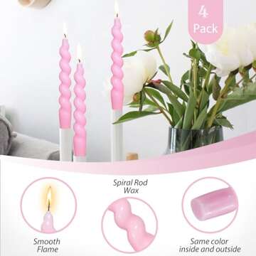 Gedengni Pink Candlesticks Short Taper Candles - 7 inches Funky Candle Sticks Spiral Tapered Candles...