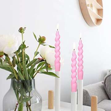 Gedengni Pink Candlesticks Short Taper Candles - 7 inches Funky Candle Sticks Spiral Tapered Candles Twisted Candles for Home Décor Dinner Weddings Women Gifts (2D4PC-PINK)