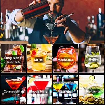 18 Piece Cocktail Shaker Set, Stainless Steel Bartender Kit with Bamboo Stand, 25oz Martini Shaker, Muddler, Mixing Spoon, Measuring Jigger, Corkscrew, Pourers, Ice Tongs, Professional Home Bar Tools