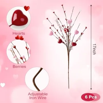 Yunfan Valentine's Heart Berry Picks for Decor and Gifts