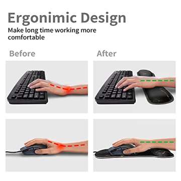 PULAIXIN Ergonomic Mouse Pad Wrist Support & Keyboard Set Memory Foam Non-Slip Rubber Base Cute Mous...
