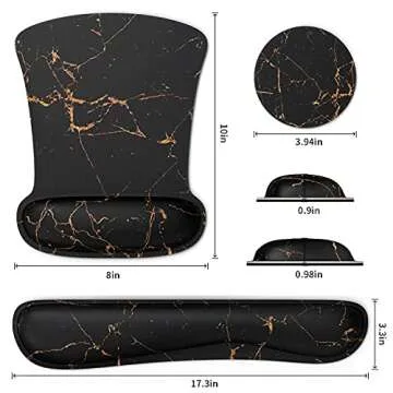 PULAIXIN Ergonomic Mouse Pad Wrist Support & Keyboard Set Memory Foam Non-Slip Rubber Base Cute Mouse Mat Coaster for Home,Computer,Office Easy Typing and Relieve Wrist Pain - Black Marble