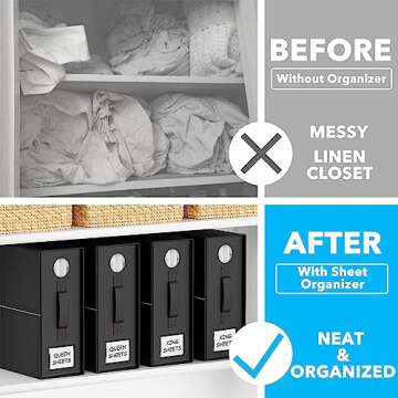 GZOOGHOME 4 Pack Bed Sheet Organizers and Storage, Sheet Folder Organizer for Linen Closet, Foldable...