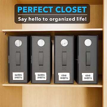 GZOOGHOME 4 Pack Bed Sheet Organizers and Storage, Sheet Folder Organizer for Linen Closet, Foldable Sheets Set Keeper XL (Queen or King Size) Organizing Bedding Container (Circle Window, Black)