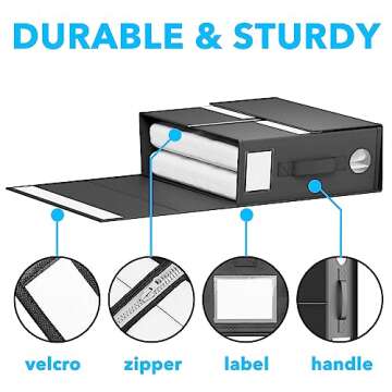 GZOOGHOME 4 Pack Bed Sheet Organizers and Storage, Sheet Folder Organizer for Linen Closet, Foldable Sheets Set Keeper XL (Queen or King Size) Organizing Bedding Container (Circle Window, Black)