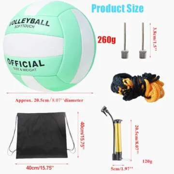 PETIT MANON Volleyball Official Size 5, Volleyball Kit for Indoor Outdoor Play,Soft Volleyball Beach Volleyball for Youth Teens Adult,Colorful Volleyball for Training, Competition, Gym
