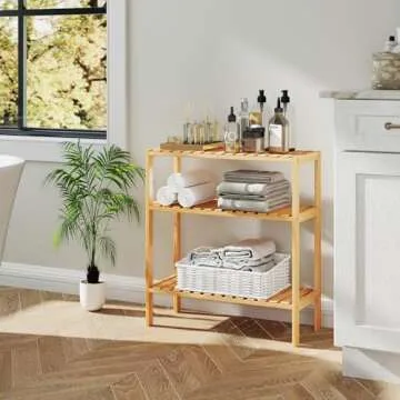 Elepude Bamboo Bathroom Shelf, Stand Utility Storage Shelf Multifunctional Bathroom Kitchen Living R...