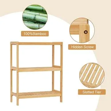 Elepude Bamboo 3-Tier Bathroom Shelf - Eco-Friendly Storage