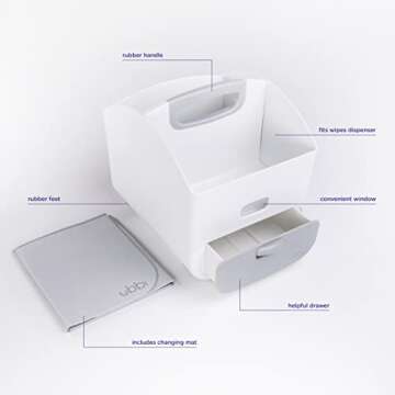 Ubbi Portable Diaper Changing Station Diaper Storage Caddy Organizer with Folding Changing Mat, Stores Baby Diapers, Wipes and Baby Accessories, Gray
