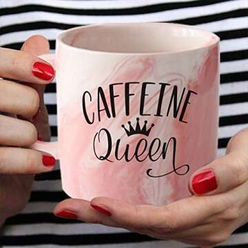 Caffeine Queen Coffee Mug Pink Marble | Perfect Present For Coffee Addict | Tea Lovers | Novelty, Fu...