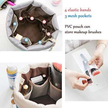 INVODA Cosmetic Bag for Women Barrel Shaped Travel Makeup Bags Large Capacity Soft Waterproof Portable Drawstring Cosmetic Bag Multifunctional Bucket Toiletry Bag (Pink)