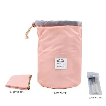 INVODA Cosmetic Bag for Women Barrel Shaped Travel Makeup Bags Large Capacity Soft Waterproof Portable Drawstring Cosmetic Bag Multifunctional Bucket Toiletry Bag (Pink)