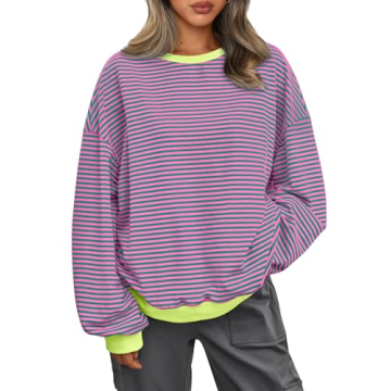 AUTOMET Oversized Sweatshirt for Women 2025 Fall Crewneck Striped Long Sleeve Shirts Hoodies Preppy ...