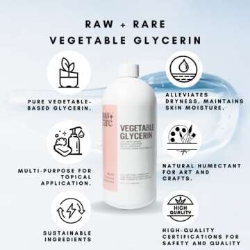Vegetable Glycerin/Glycerine Quart (32 fl. oz.), Natural Pure USP Food Grade/Cosmetic Grade, For Skin, Hair, Crafts, Soap Base Oil - Kosher, Halal and Pharmaceutical for by Raw Plus Rare