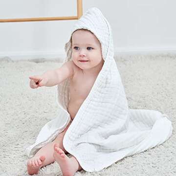 Yoofoss Baby Bath Towel 100% Muslin Cotton Hooded Towels for Babies, Infant and Toddler, Large 32x32Inch, Extra Soft and Absorbent Newborn Essential