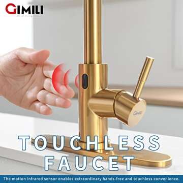 GIMILI Gold Touchless Kitchen Faucet with Pull Down Sprayer Motion Sensor Smart Hands-Free Activated...