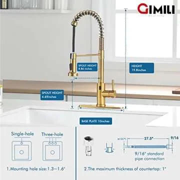 GIMILI Gold Touchless Kitchen Faucet with Pull Down Sprayer Motion Sensor Smart Hands-Free Activated Single Hole Spring Faucet for Kitchen Sink
