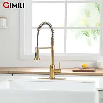 GIMILI Gold Touchless Kitchen Faucet with Pull Down Sprayer Motion Sensor Smart Hands-Free Activated Single Hole Spring Faucet for Kitchen Sink