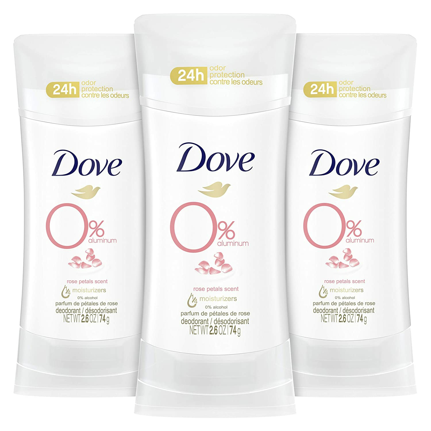Dove Rose Petals 0% Aluminum Free Deodorant 3-Pack