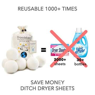 Wool Dryer Balls by Friendsheep 6 Pack XL Organic Premium Reusable Cruelty Free Handmade Fair Trade ...