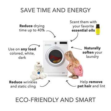 Wool Dryer Balls by Friendsheep 6 Pack XL Organic Premium Reusable Cruelty Free Handmade Fair Trade No Lint Fabric Softener White - "Creamy White"