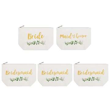 ELEGANTPARK Bride Bridesmaid Gifts Set of 5 Wedding Party Gifts for Maid of Honor Makeup Bag Bridesm...