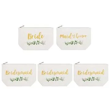 ELEGANTPARK Bride Bridesmaid Gifts Set of 5 Wedding Party Gifts for Maid of Honor Makeup Bag Bridesm...