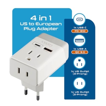 Ceptics European Plug Adapter with USB Charging