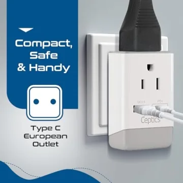 Ceptics European Plug Adapter with USB Charging