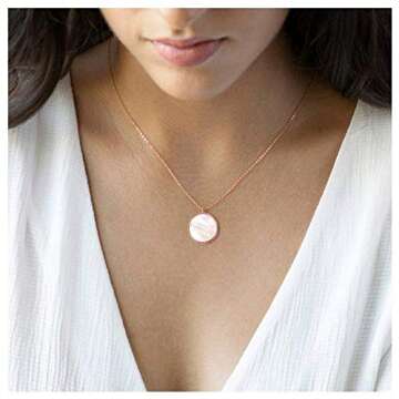 COZLANE Rose Gold Mother of Pearl Shell Pendant Necklaces | Double Sided Round Pendant Necklace Cute Pendant Necklaces for Women