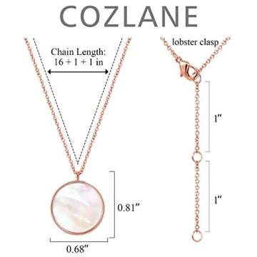 COZLANE Rose Gold Mother of Pearl Shell Pendant Necklaces | Double Sided Round Pendant Necklace Cute Pendant Necklaces for Women