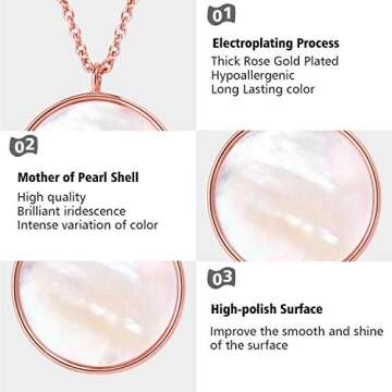 COZLANE Rose Gold Mother of Pearl Shell Pendant Necklaces | Double Sided Round Pendant Necklace Cute Pendant Necklaces for Women