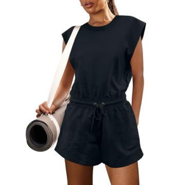 LAMISSCHE Womens Workout Romper with Pockets Sleeveless One Piece Short Jumpsuits Casual Open Back Onesie