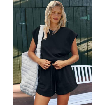 LAMISSCHE Womens Workout Romper with Pockets Sleeveless One Piece Short Jumpsuits Casual Open Back Onesie