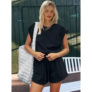 LAMISSCHE Womens Workout Romper with Pockets Sleeveless One Piece Short Jumpsuits Casual Open Back Onesie