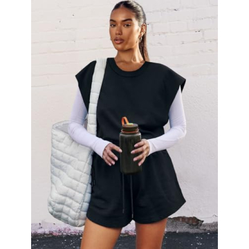 LAMISSCHE Womens Workout Romper with Pockets Sleeveless One Piece Short Jumpsuits Casual Open Back Onesie