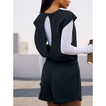 LAMISSCHE Womens Workout Romper with Pockets Sleeveless One Piece Short Jumpsuits Casual Open Back Onesie