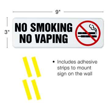 Excello Global Products No Smoking No Vaping Sign: Indoor Outdoor No Smoking Warning. 9 x 3 Inches, ...