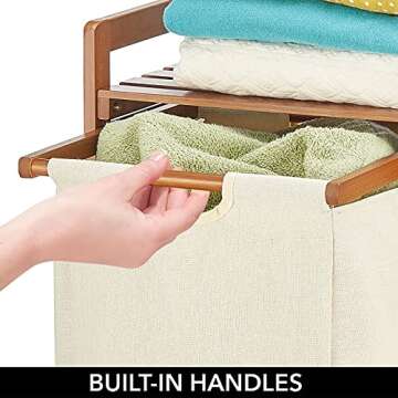 mDesign Freestanding Bamboo 2 Section Double Laundry Organizer Hamper with Removable Storage Sorter Bags, Space-Saving Basket Duo with Handles for Clothes/Linens - Echo Collection - Vintage