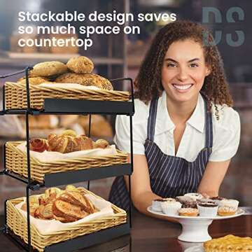 DS THE DISPLAY STORE 3 Tier Countertop Willow Basket Stand, Chalk Label & Removable Baskets, Retail ...