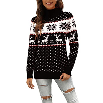 LYHNMW Women's Ugly Christmas Sweater - Festive Reindeer & Snowflake Design