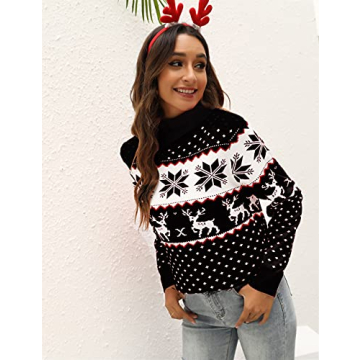 Festive Women's Ugly Christmas Sweater Reindeer Snowflake Design
