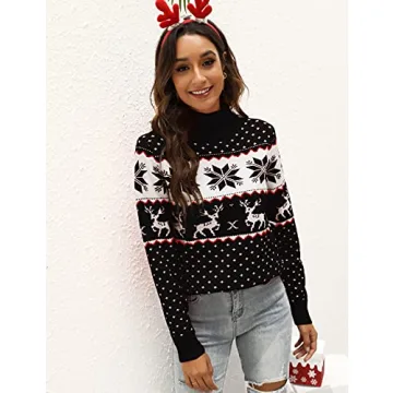 Festive Women's Ugly Christmas Sweater Reindeer Snowflake Design