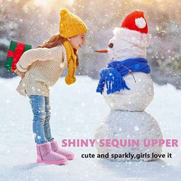 Elcssuy Girls Glitter Snow Boots Toddler/Little Girls Warm Winter Comfy Cute Outdoor Sparkle Boots Pink 10 Toddler