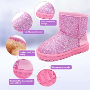 Elcssuy Girls Glitter Snow Boots Toddler/Little Girls Warm Winter Comfy Cute Outdoor Sparkle Boots Pink 10 Toddler
