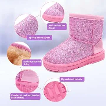 Elcssuy Girls Glitter Snow Boots Toddler/Little Girls Warm Winter Comfy Cute Outdoor Sparkle Boots Pink 10 Toddler