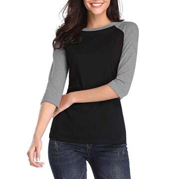 HUHOT Cotton Crew Neck 3/4 Sleeve Jersey Shirt Baseball Tee Raglan T-Shirts