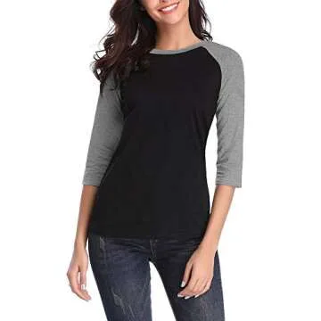 HUHOT Cotton Crew Neck 3/4 Sleeve Jersey Shirt Baseball Tee Raglan T-Shirts
